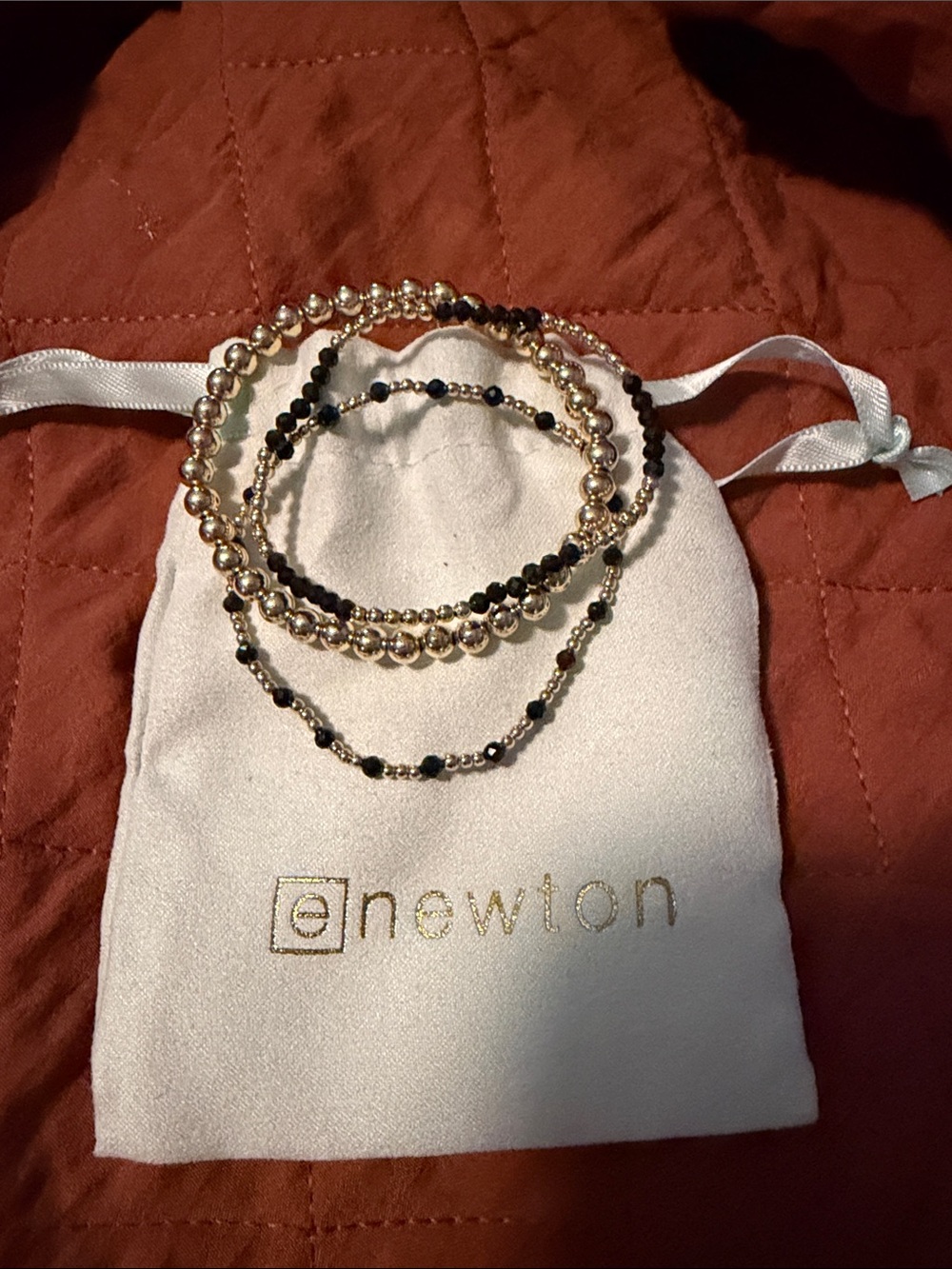 Newton Gold and Black Stacked Beaded Bracelet Trio